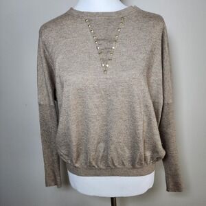 AUTUMN CASHMERE Sweater Womens XS Gold Tan Silk Cashmere Lurex Oversize Boxy Top